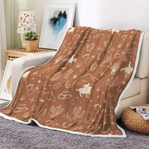 Western Cowboy Throw Blanket, Super Soft Brown Flannel Fleece Bed Blanket Warm Cozy Throws and Blankets for Couch Sofa Camping Travel 50"x60"