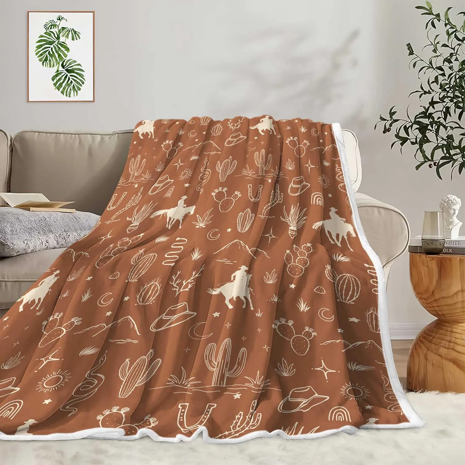 Western Cowboy Throw Blanket, Super Soft Brown Flannel Fleece Bed Blanket Warm Cozy Throws and Blankets for Couch Sofa Camping Travel 50"x60"