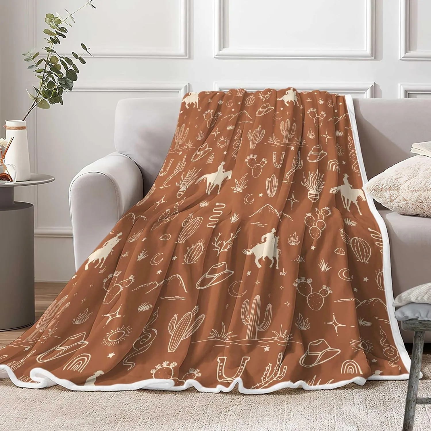 Western Cowboy Throw Blanket, Super Soft Brown Flannel Fleece Bed Blanket Warm Cozy Throws and Blankets for Couch Sofa Camping Travel 50"x60"