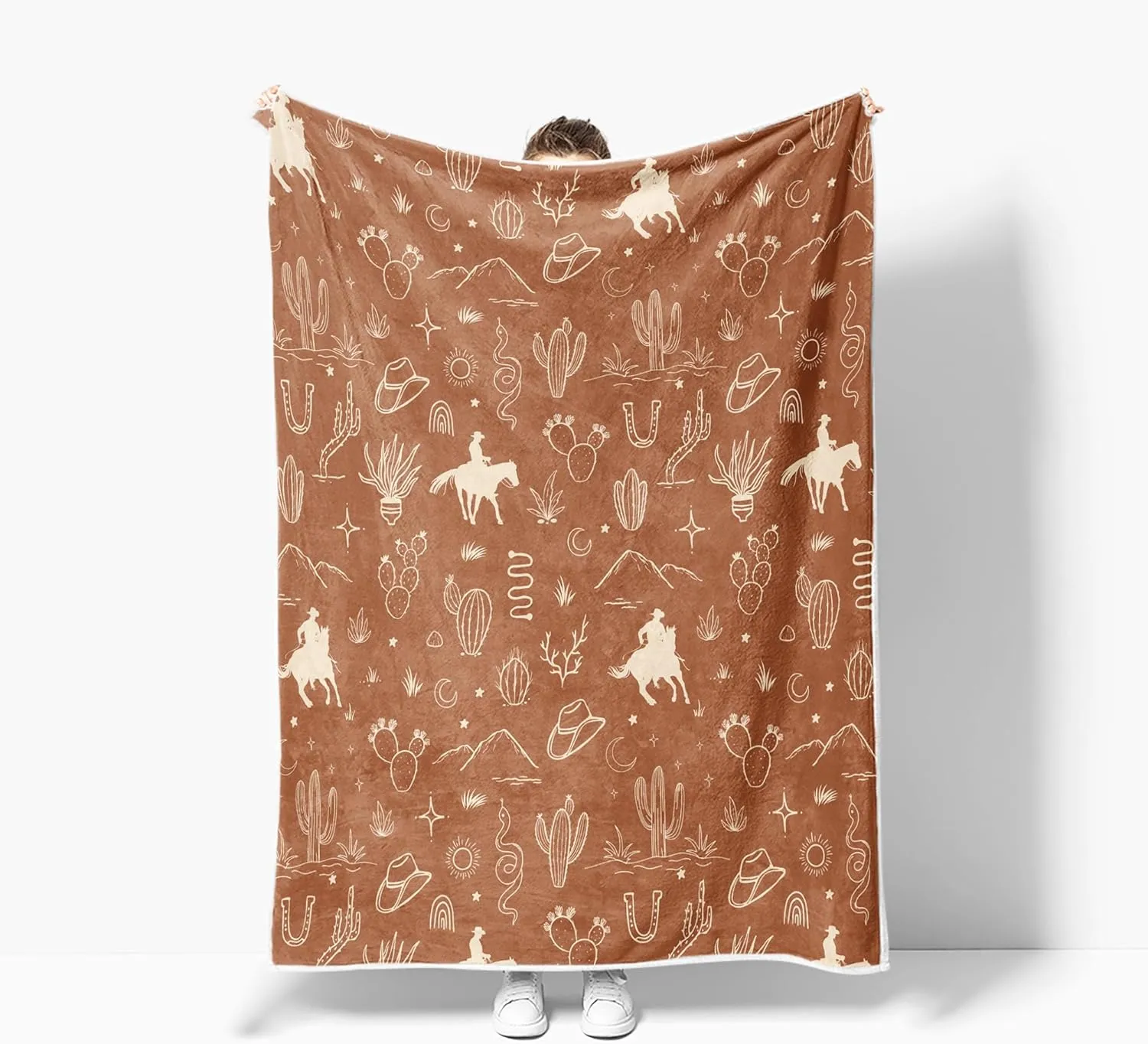 Western Cowboy Throw Blanket, Super Soft Brown Flannel Fleece Bed Blanket Warm Cozy Throws and Blankets for Couch Sofa Camping Travel 50"x60"