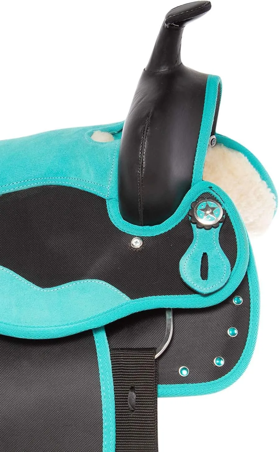Western Horse Saddle Synthetic Cordura Pleasure Trail Barrel Racing Tack Set Kids Adult 10" to 18" Seat Torquoise