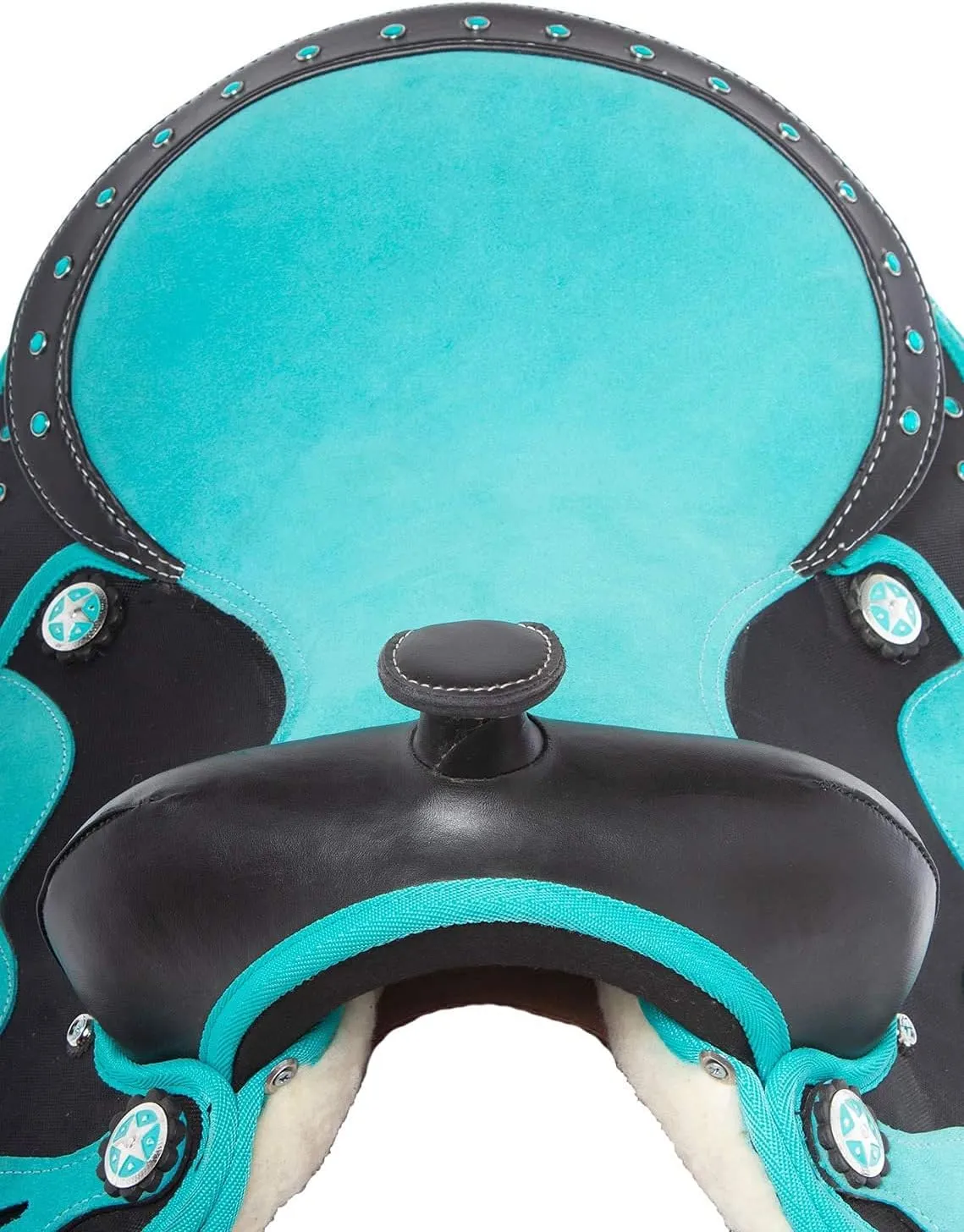 Western Horse Saddle Synthetic Cordura Pleasure Trail Barrel Racing Tack Set Kids Adult 10" to 18" Seat Torquoise