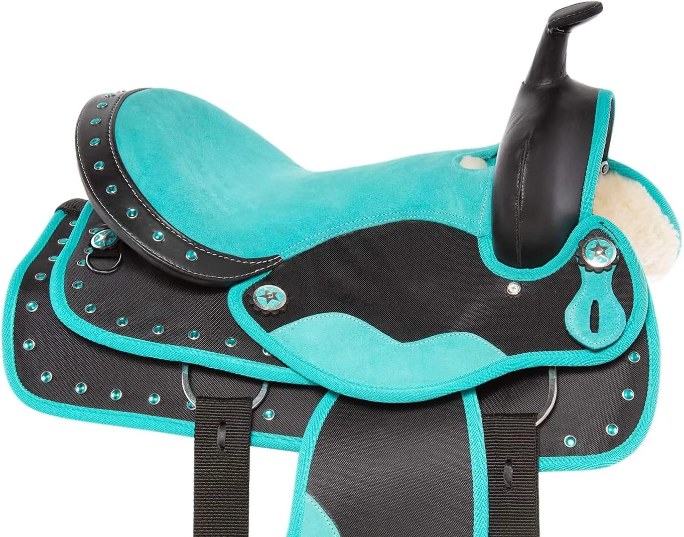 Western Horse Saddle Synthetic Cordura Pleasure Trail Barrel Racing Tack Set Kids Adult 10" to 18" Seat Torquoise