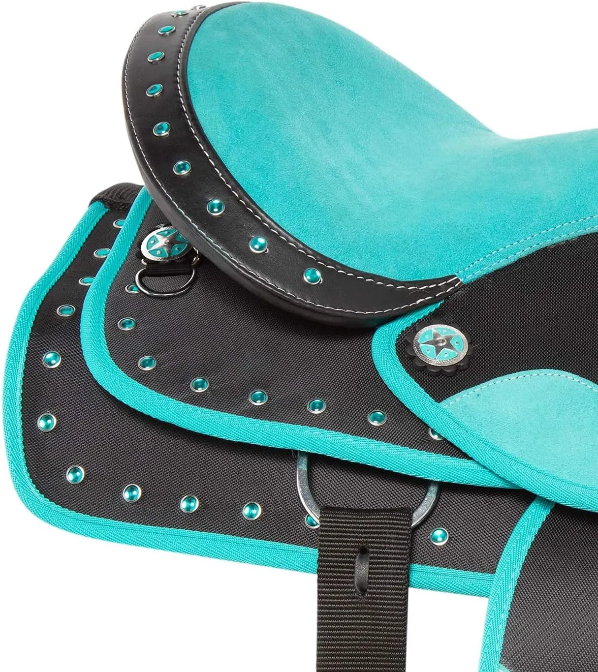 Western Horse Saddle Synthetic Cordura Pleasure Trail Barrel Racing Tack Set Kids Adult 10" to 18" Seat Torquoise