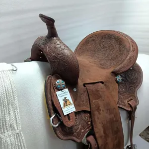 Western Leather Barrel Saddle Available from 10" to 18" with Combo Matching Headstall, Breast Collar, Front and Back Cinches Copper Rivets & Conchos (10 to 18 inches)
