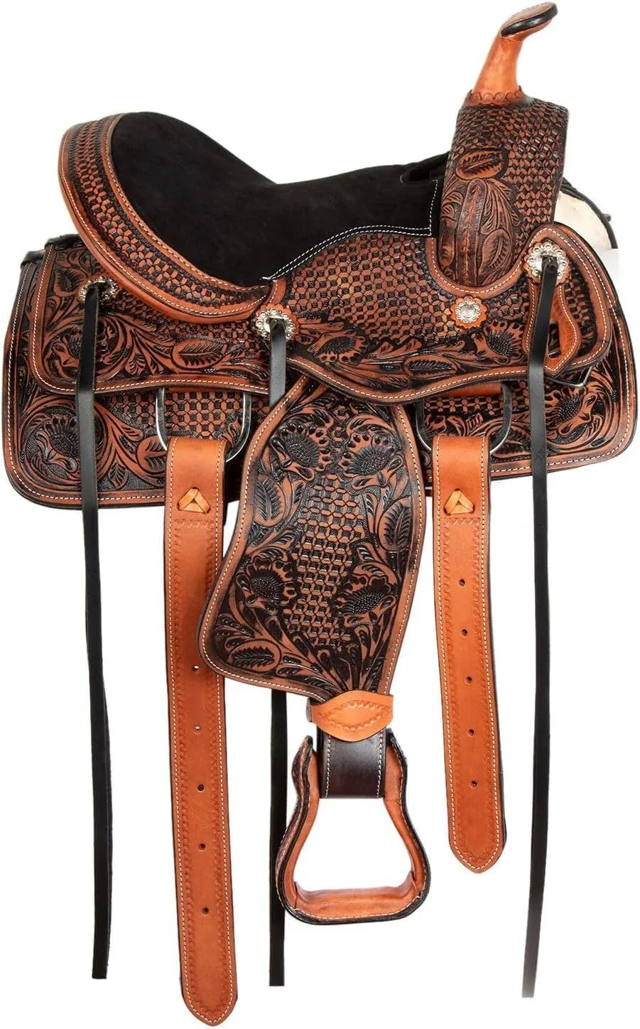 Western Leather Horse Saddle Comfy Horse Seat Ranch Roping Saddle Tree Trail Racing Comfort Barrel Tack Size 10 to 18 Inch Seat