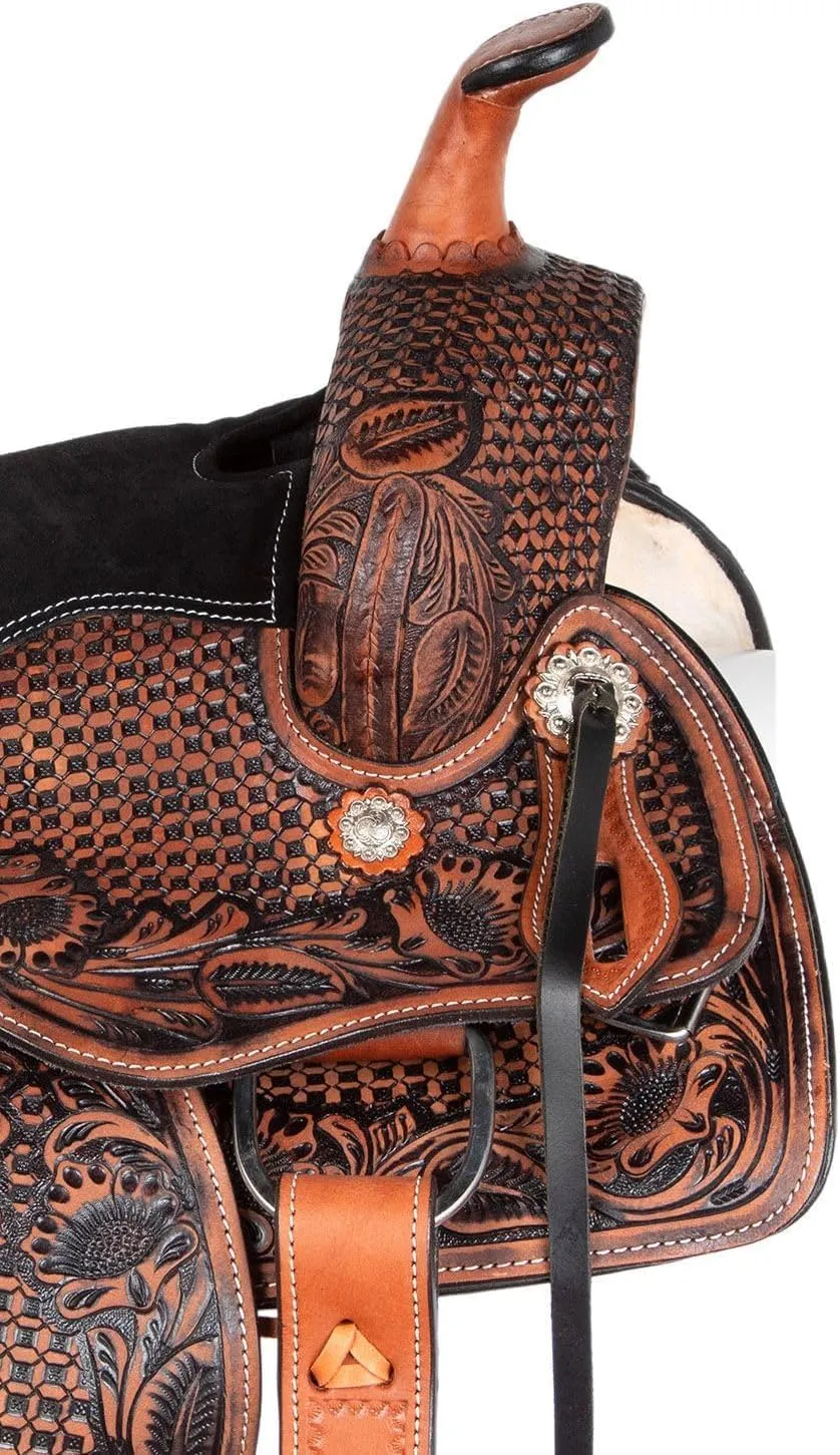 Western Leather Horse Saddle Comfy Horse Seat Ranch Roping Saddle Tree Trail Racing Comfort Barrel Tack Size 10 to 18 Inch Seat