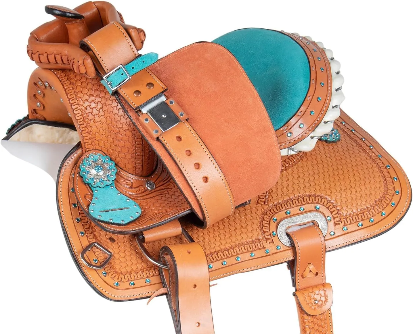 Western Leather Horse Saddle Comfy Horse Seat Ranch Roping Saddle Tree Trail Racing Hand Tooled Comfort Barrel Tack Size 10 to 18 Inch Seat
