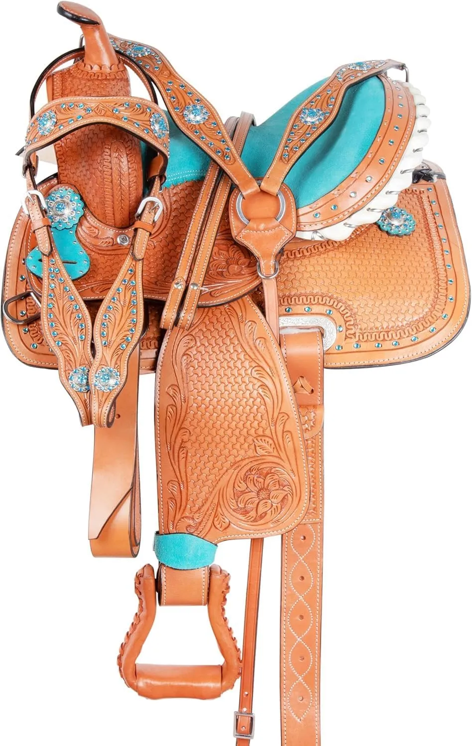 Western Leather Horse Saddle Comfy Horse Seat Ranch Roping Saddle Tree Trail Racing Hand Tooled Comfort Barrel Tack Size 10 to 18 Inch Seat