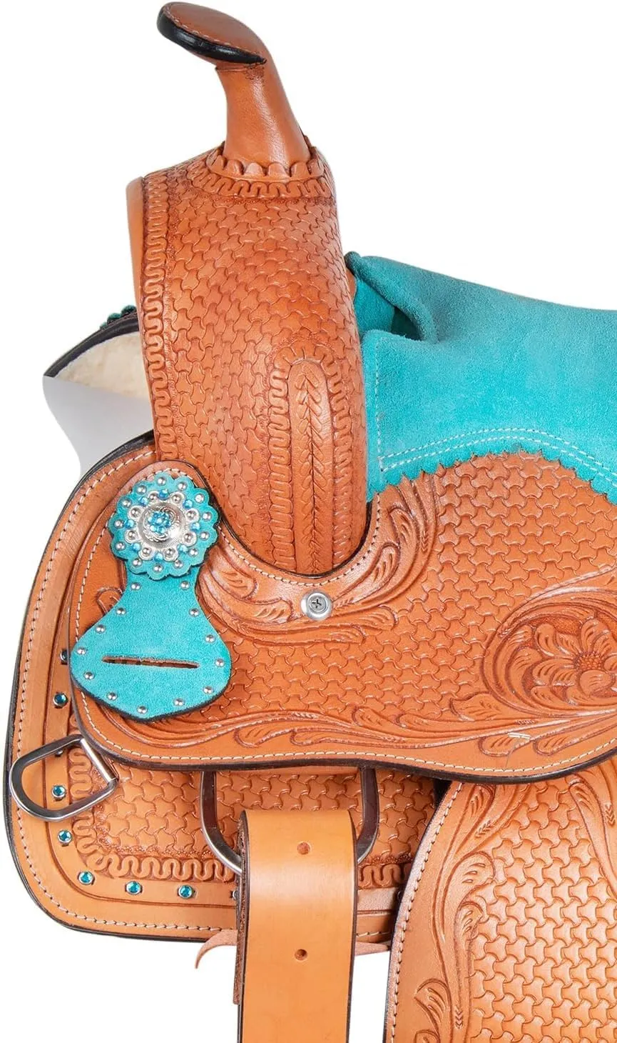Western Leather Horse Saddle Comfy Horse Seat Ranch Roping Saddle Tree Trail Racing Hand Tooled Comfort Barrel Tack Size 10 to 18 Inch Seat