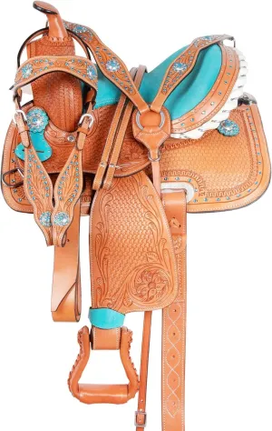 Western Leather Horse Saddle Comfy Horse Seat Ranch Roping Saddle Tree Trail Racing Hand Tooled Comfort Barrel Tack Size 10 to 18 Inch Seat