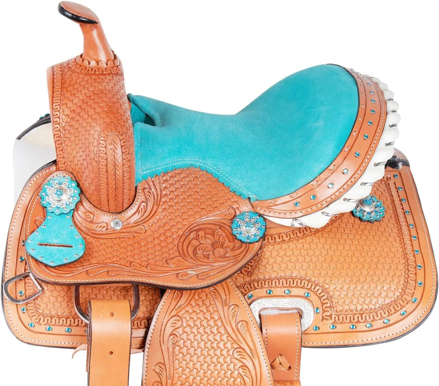 Western Leather Horse Saddle Comfy Horse Seat Ranch Roping Saddle Tree Trail Racing Hand Tooled Comfort Barrel Tack Size 10 to 18 Inch Seat