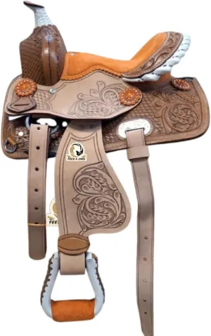 Western Premium Hand Tooled Leather Barrel Racing Horse Saddle Size 10 to 18 Inch Seat Available