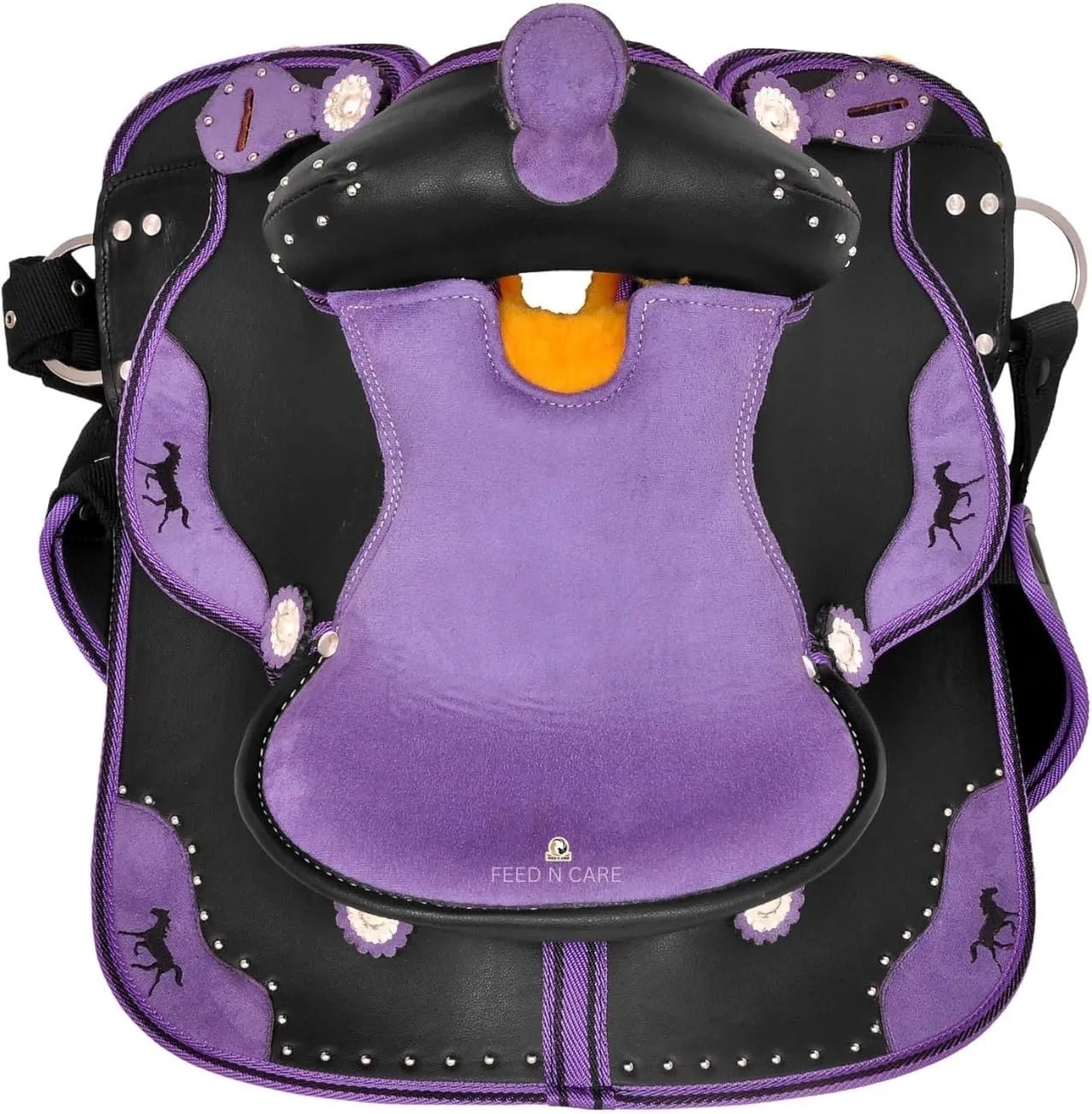 Western Synthetic Horse Saddle Light Weight Cordura Comfy Padded Horse Seat Equestrian Horse Saddle for Barrel Racing & Trail Riding Breast Collar 10 to 18 Inch Seat
