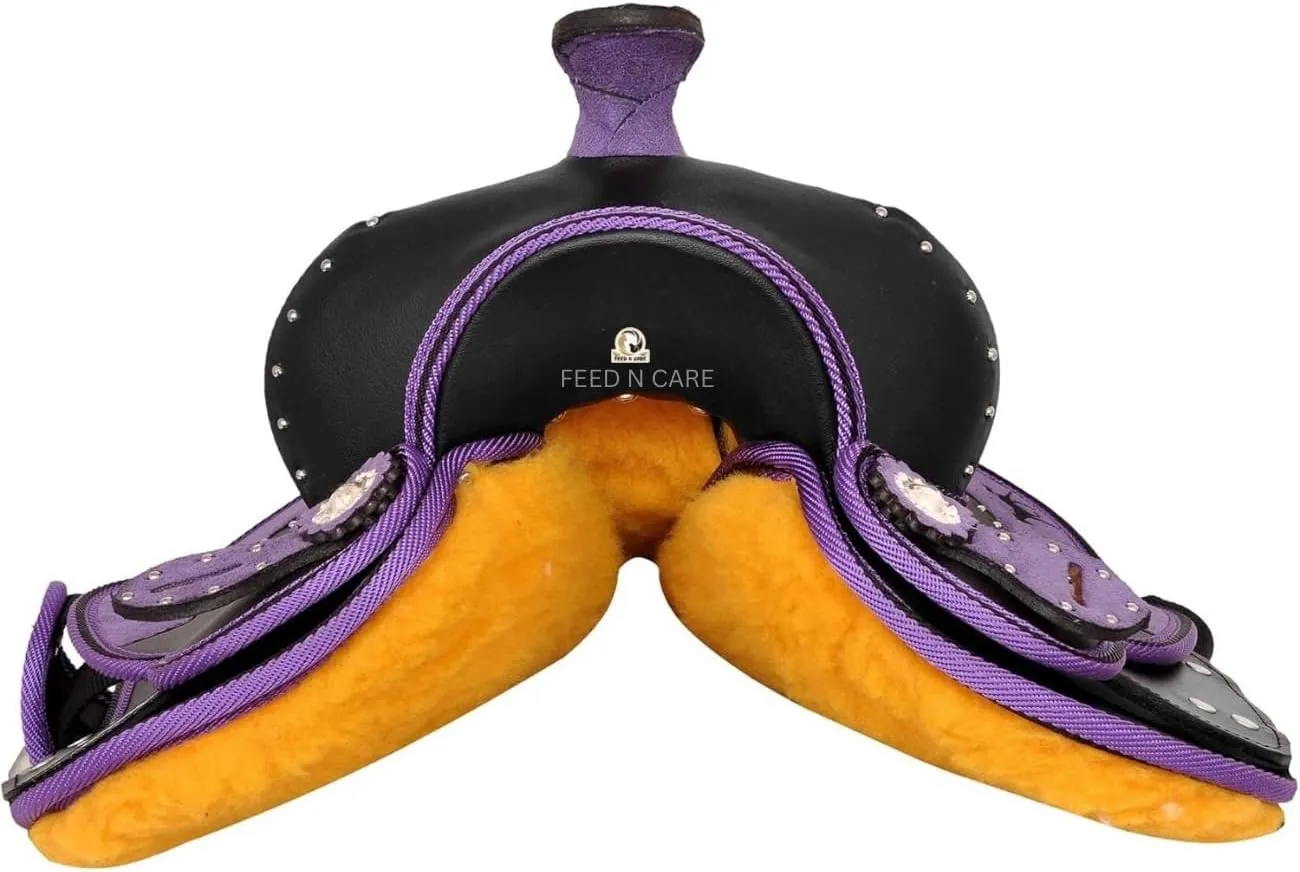 Western Synthetic Horse Saddle Light Weight Cordura Comfy Padded Horse Seat Equestrian Horse Saddle for Barrel Racing & Trail Riding Breast Collar 10 to 18 Inch Seat