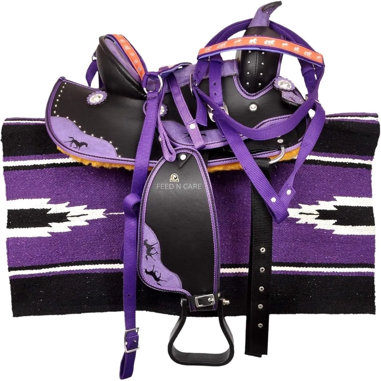 Western Synthetic Horse Saddle Light Weight Cordura Comfy Padded Horse Seat Equestrian Horse Saddle for Barrel Racing & Trail Riding Breast Collar 10 to 18 Inch Seat