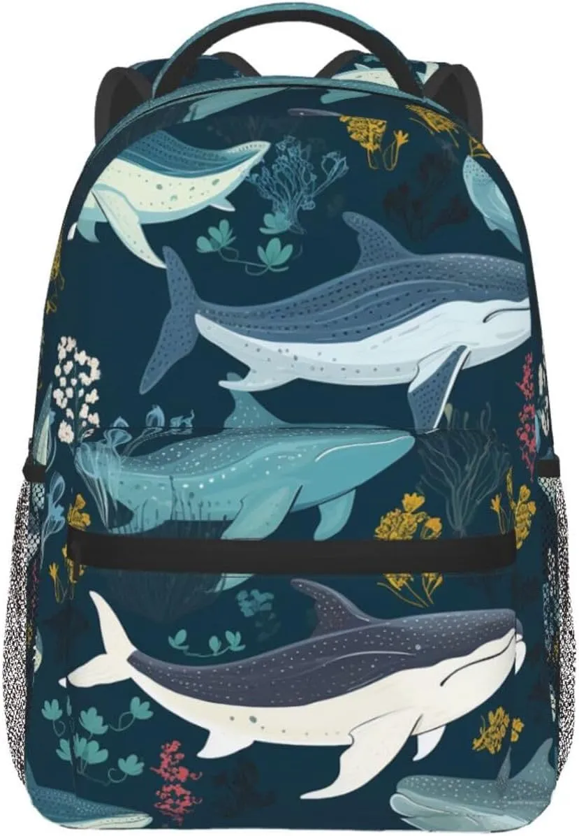 Whale Pattern Backpack for Men Women Casual Daypack Laptop Backpack Computer Bag Travel Laptop Bag