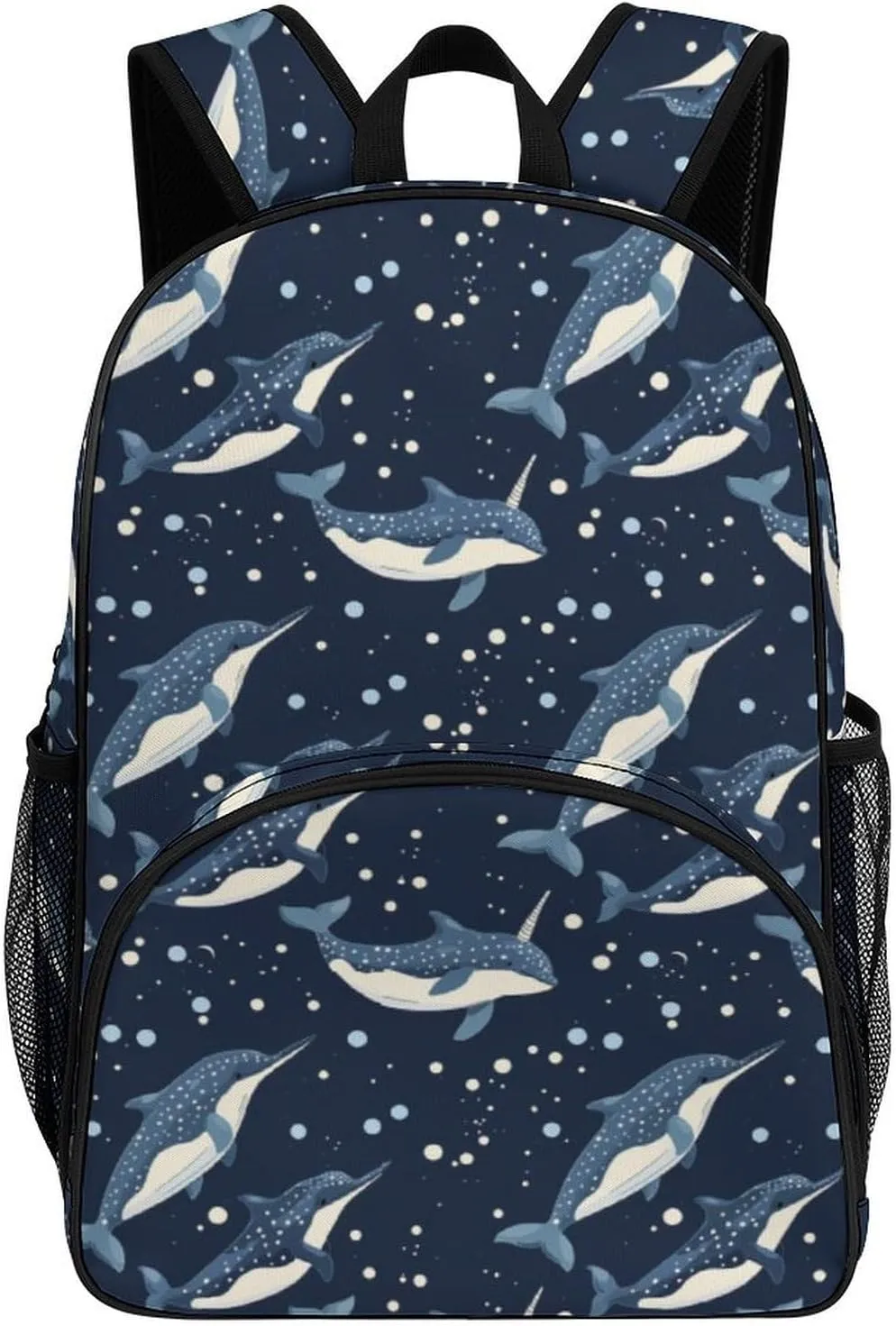 Whales Orcas Narwhals On Navy Backpack Print Laptop Bag Shoulder Bags Travel Casual Daypacks For Women Men