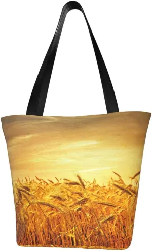 Wheat Field Print Multifunctional Tote Daypacks for Women Work Travel Shopping Handbags Shoulder Bag