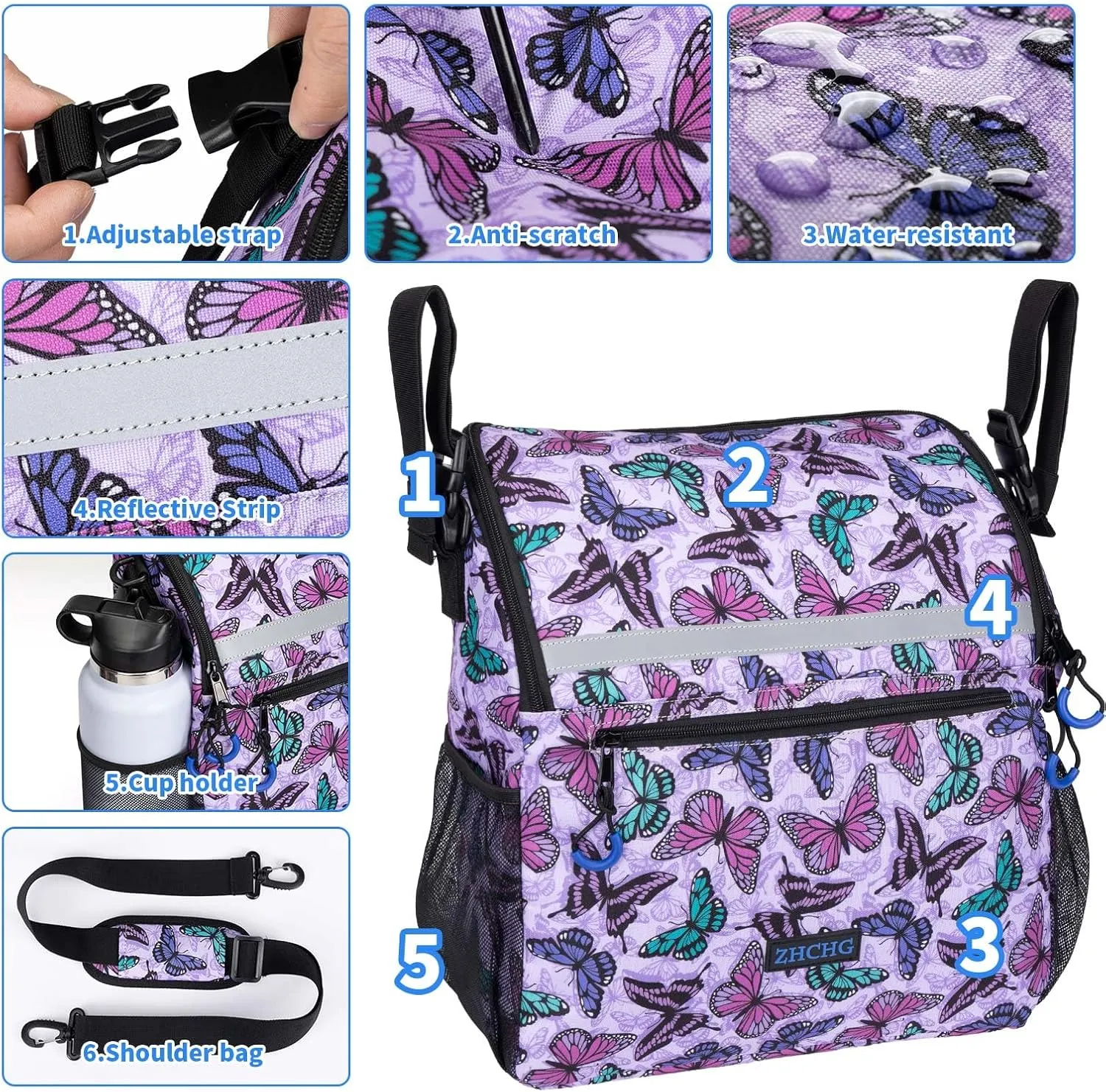 Wheelchair Bags, Wheelchair Backpack with Cup Holder, Wheelchair Bags to Hang on Back, Electric Wheel Chair Accessories, Large Storage Bag for Walker Rollator