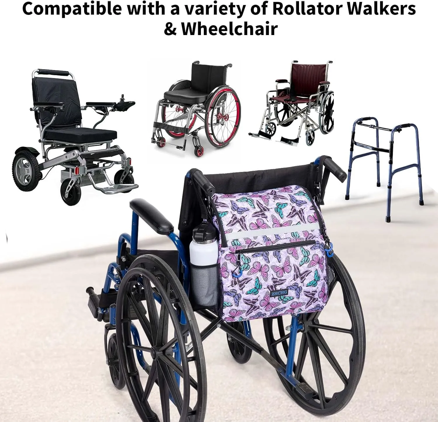 Wheelchair Bags, Wheelchair Backpack with Cup Holder, Wheelchair Bags to Hang on Back, Electric Wheel Chair Accessories, Large Storage Bag for Walker Rollator