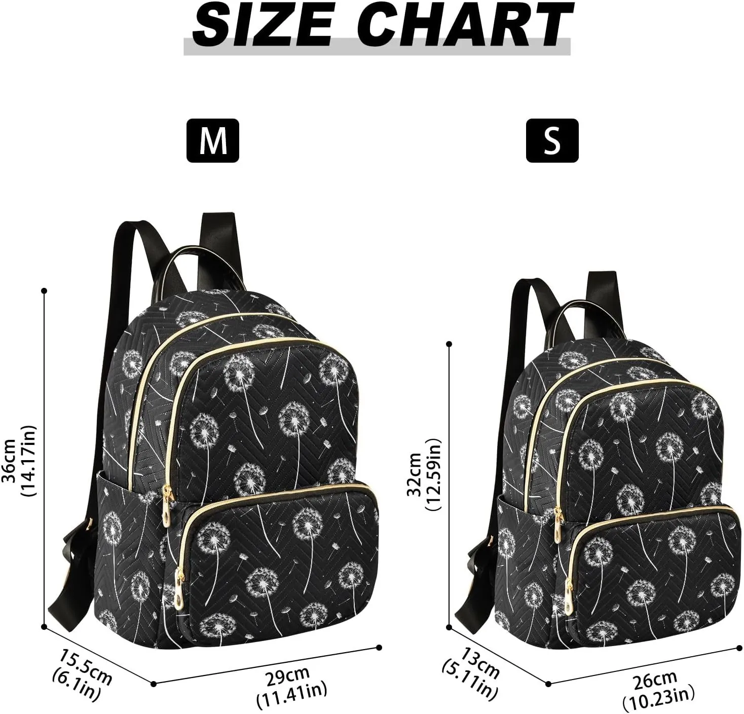 White Dandelion Print Fashion Backpack Purse for Women, Casual Daypacks, Ladies Gift for Traveling Hiking