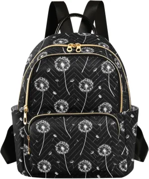 White Dandelion Print Fashion Backpack Purse for Women, Casual Daypacks, Ladies Gift for Traveling Hiking