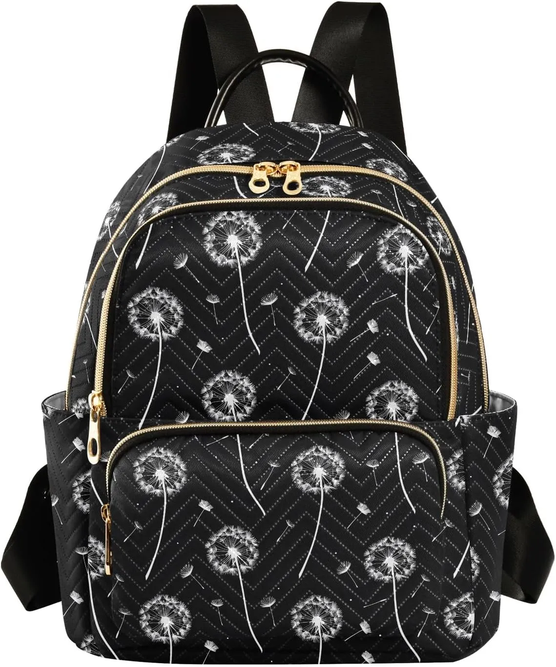 White Dandelion Print Fashion Backpack Purse for Women, Casual Daypacks, Ladies Gift for Traveling Hiking