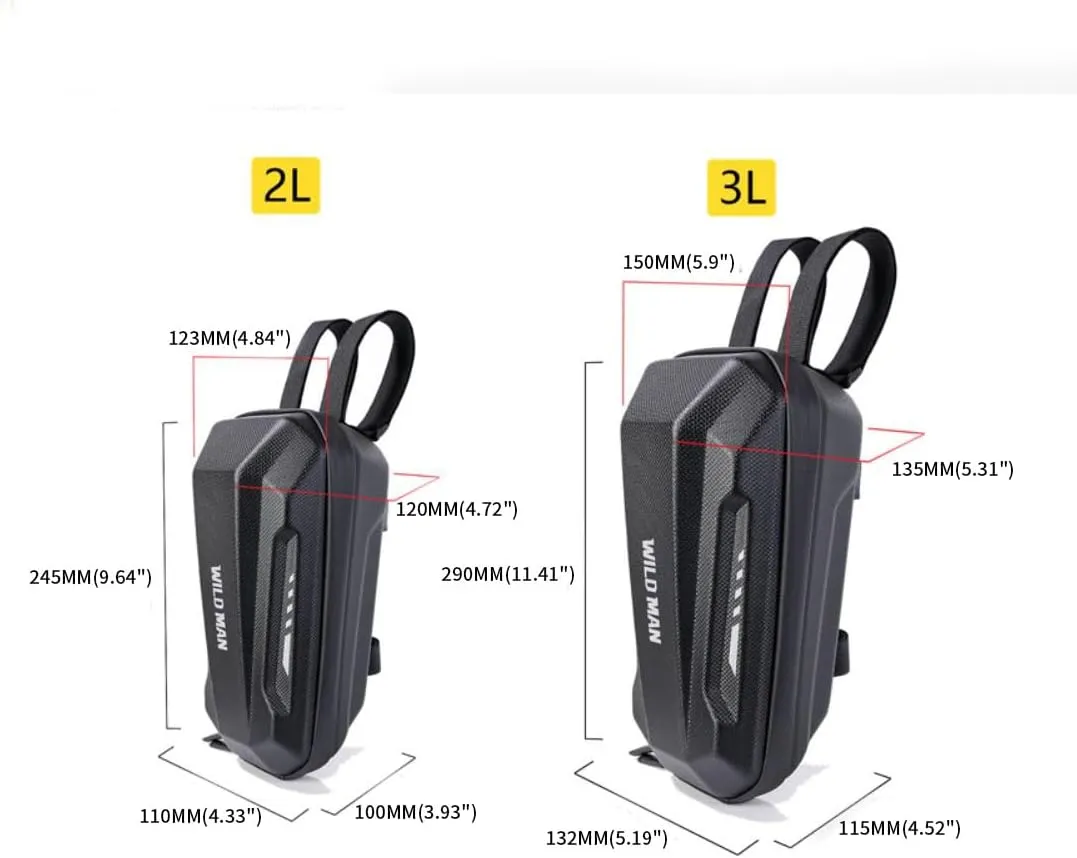 WILD MAN 2L or 3L Hard Shell Rainproof Scooter Storage Bag for Kick Scooters Folding Bike KickBoard Handlebar Bag MTB