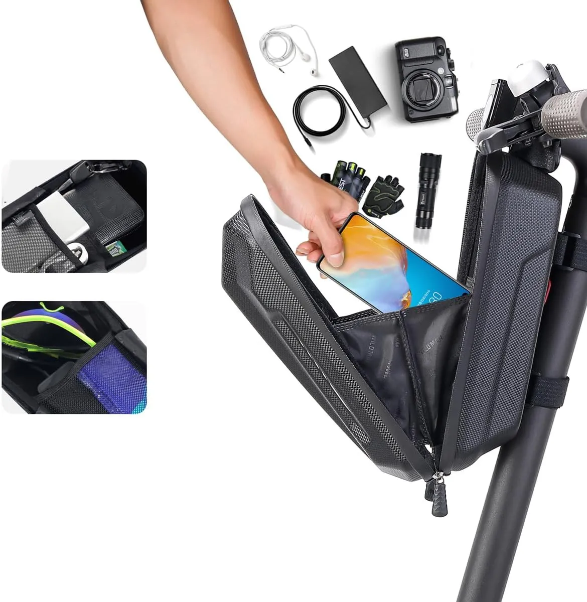 WILD MAN 2L or 3L Hard Shell Rainproof Scooter Storage Bag for Kick Scooters Folding Bike KickBoard Handlebar Bag MTB