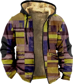Winter Jacket for Men Printed Work Cargo Coats Zipper Outerwear Fleece Sherpa Lined Hoodies Hooded Sweatshirt Tops