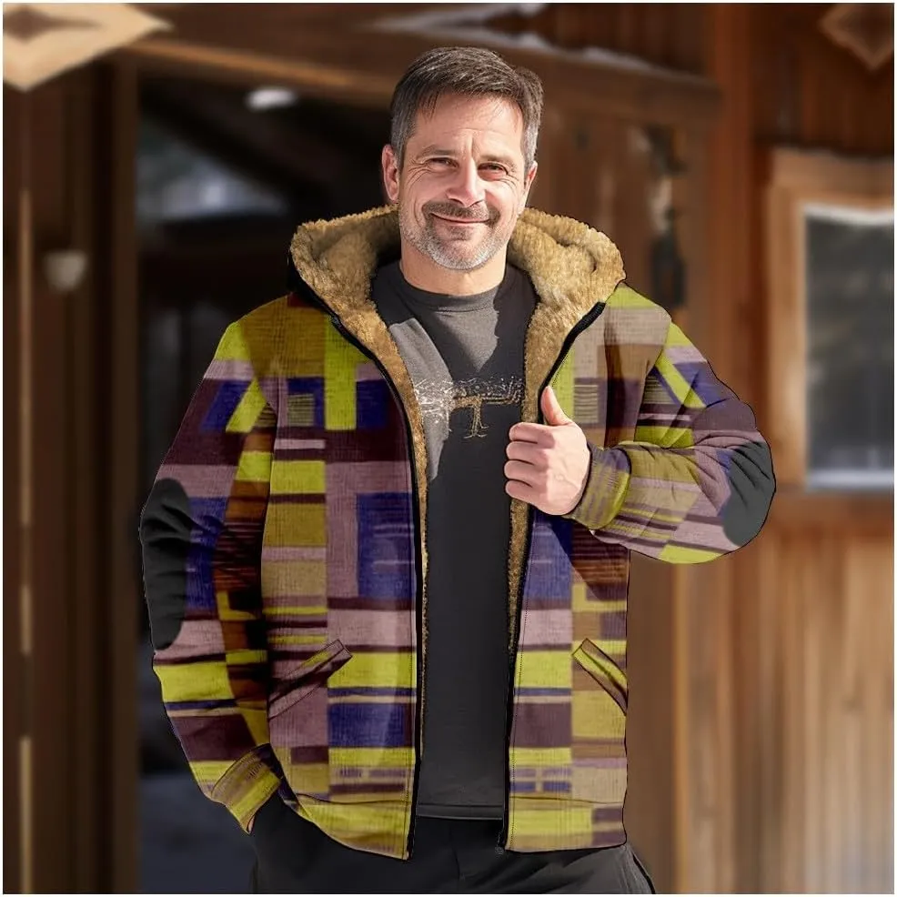 Winter Jacket for Men Printed Work Cargo Coats Zipper Outerwear Fleece Sherpa Lined Hoodies Hooded Sweatshirt Tops