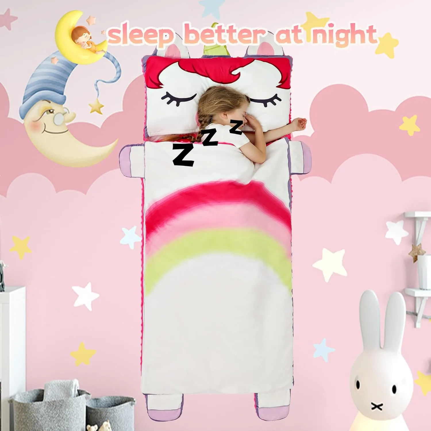 Wizland Kid Sleeping Bag-Thick Large Cut Sleeping Bag 61.8"×28.3" for Kindergarten -Removable Flannel School Mat for Boys and Girls Super Soft, Warm, Cozy