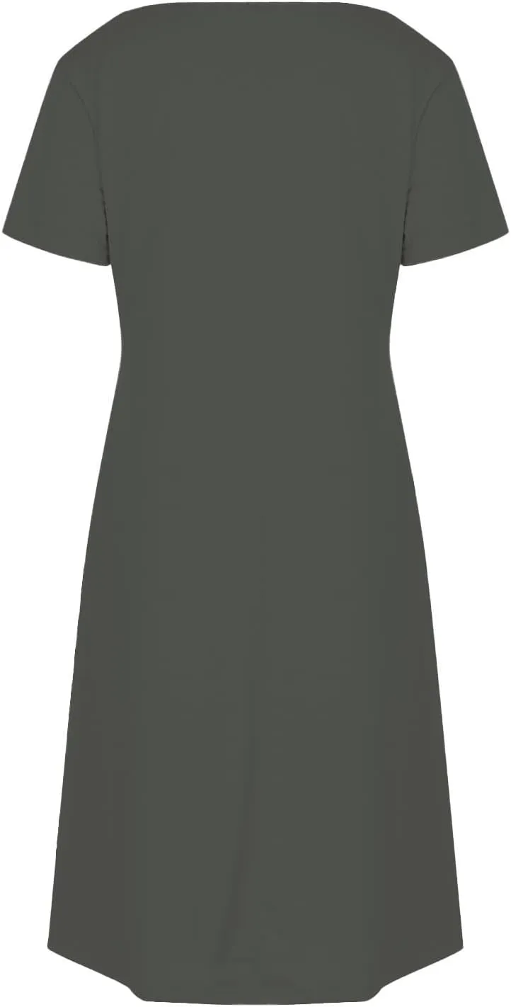 Women Basic Short Sleeve T Shirt Dress Summer Casual V Neck Mini Dresses Soft Comfy A-Line Flare Dress with Pockets