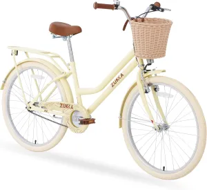 Women Bike 24 inch V Brake Single Speed City Commuter Bicycle with Woven Basket Steel Frame Cruiser Bicycle for Women Lady V Brake Coaster Brake Included Cruiser Bike Multiple Colors
