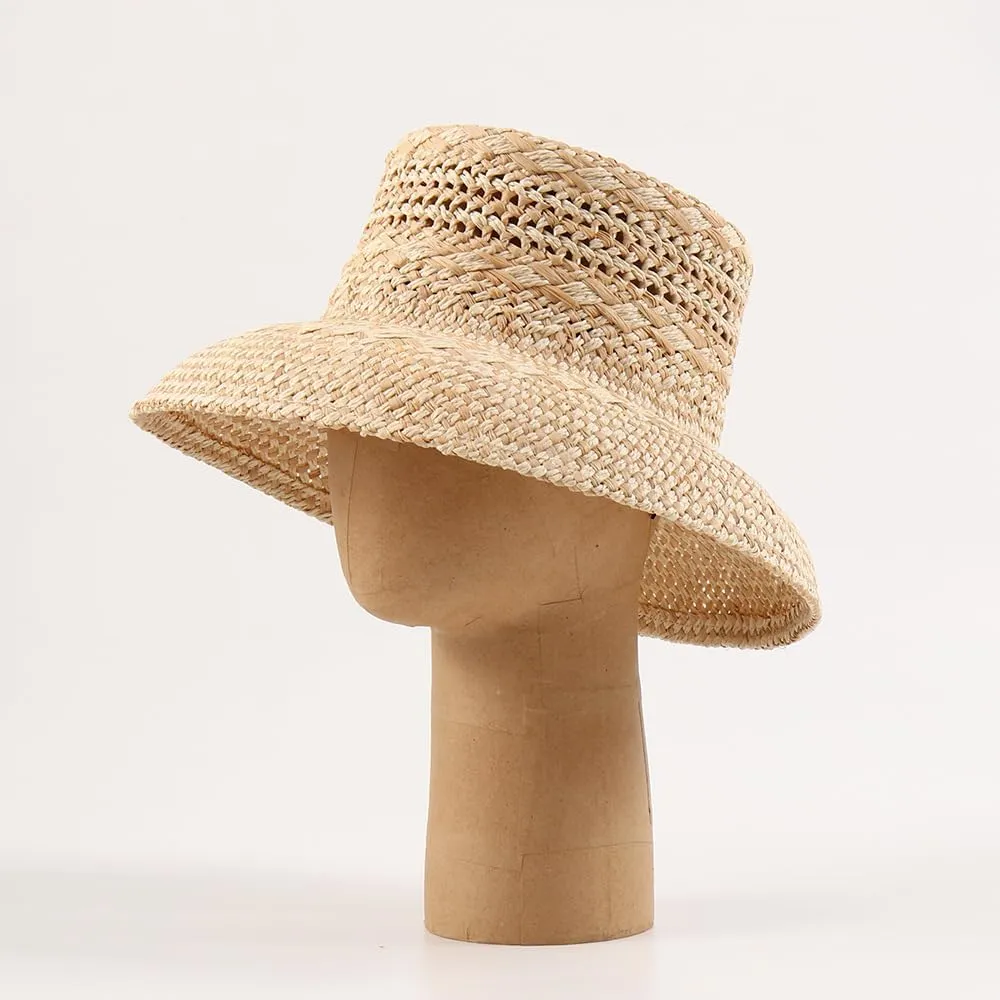 Women Bucket Sun Hat Wide Brim Woven Raffia Palma Hat UPF 50  Sun Protection Summer Vacation Beach Straw Hat