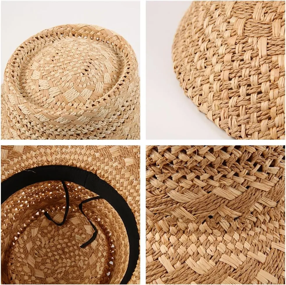 Women Bucket Sun Hat Wide Brim Woven Raffia Palma Hat UPF 50  Sun Protection Summer Vacation Beach Straw Hat