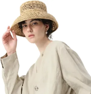 Women Bucket Sun Hat Wide Brim Woven Raffia Palma Hat UPF 50  Sun Protection Summer Vacation Beach Straw Hat