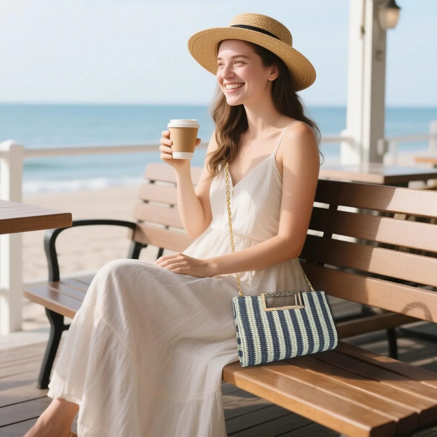 Women Clutch Top Handbags Straw Raffia Bag Purse Woven Tote CrossBag for Women Beach Summer Travel