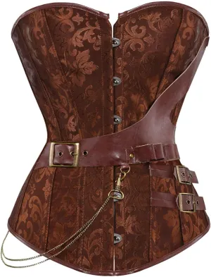 Women Leather Belt Corset Victoria Jacquard Bustier Gothic Overbust Medieval Waist Trainer Vintage Waist Cincher Body
