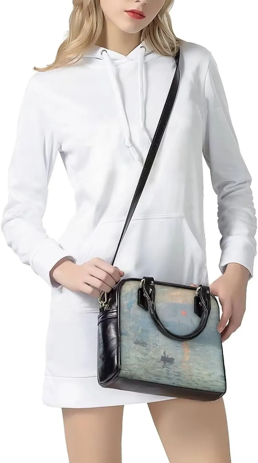 Women Saddle Shoulder Bag Oil Painting Printed Tote Saddle Purses PU Leather Shoulder Bags with Strap