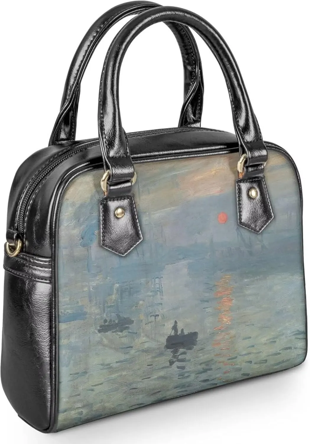 Women Saddle Shoulder Bag Oil Painting Printed Tote Saddle Purses PU Leather Shoulder Bags with Strap
