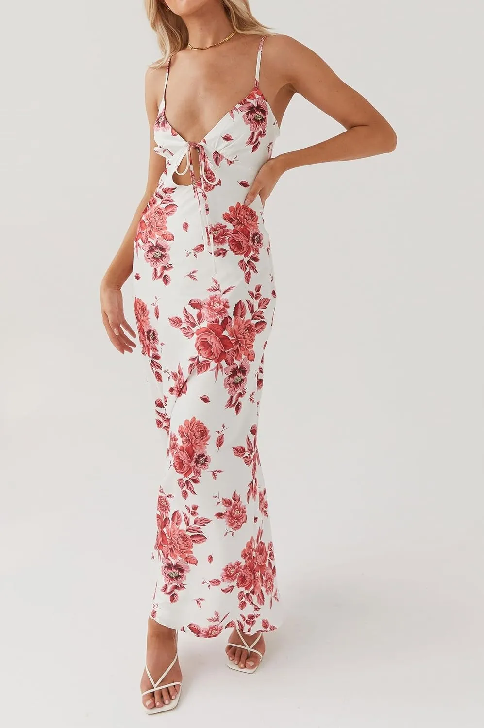 Women Silk Satin Maxi Dress Spaghetti Strap Elegant Open Back Long Formal Dress Cut Out Bodycon Dresses