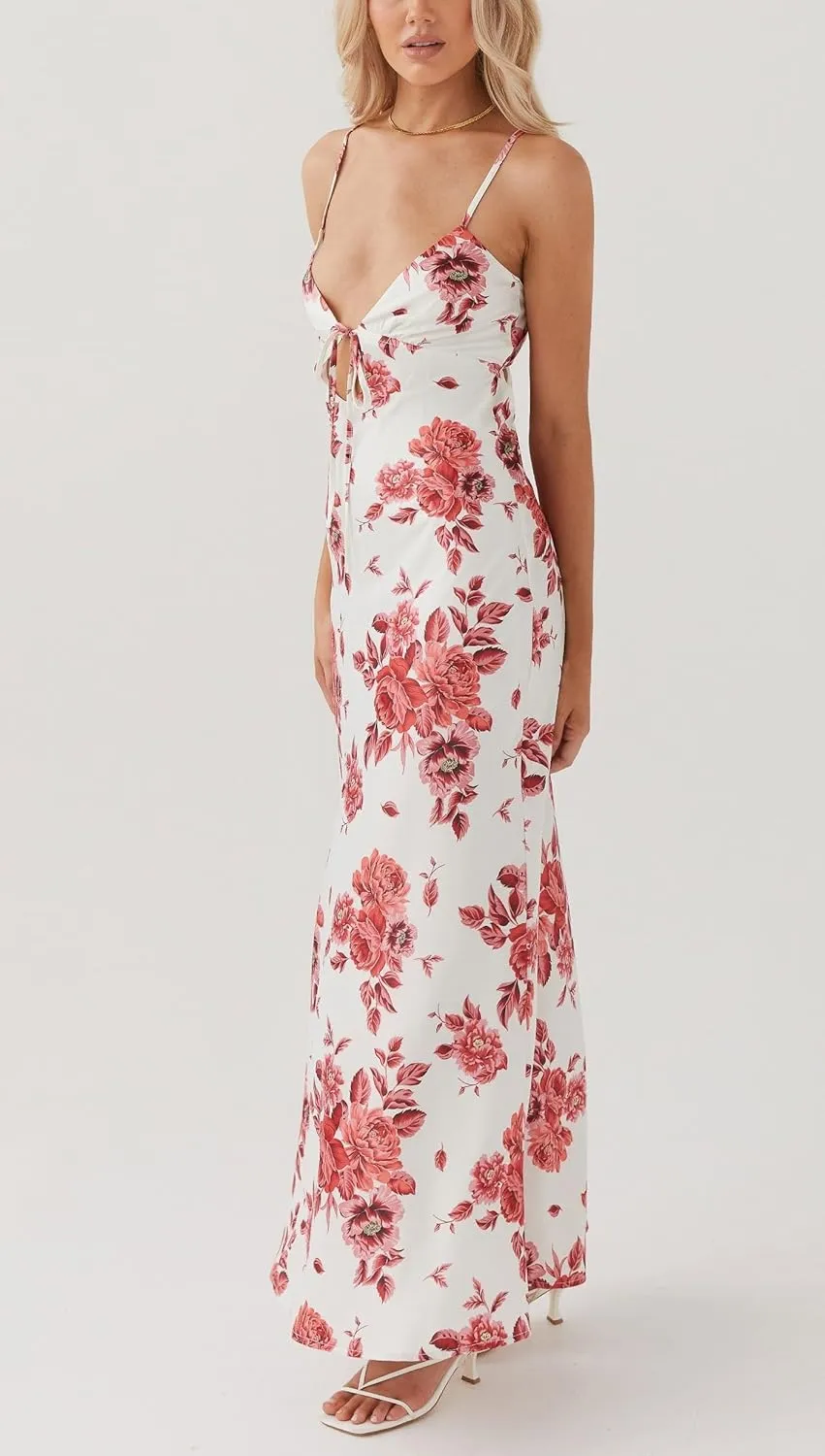 Women Silk Satin Maxi Dress Spaghetti Strap Elegant Open Back Long Formal Dress Cut Out Bodycon Dresses