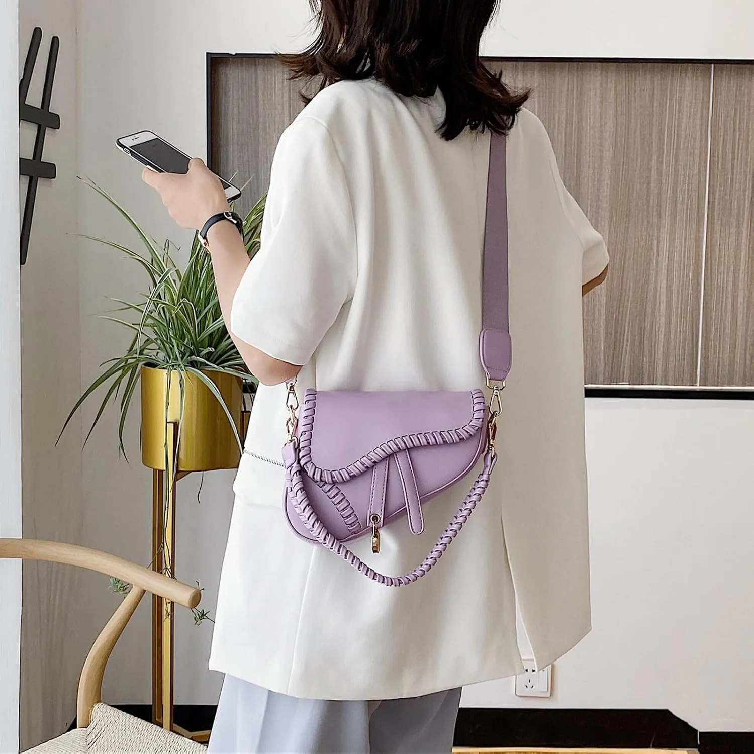 Women Small Saddle Shoulder Bag,Trendy Crossbody Bag Clutch Purse,PU Leather Satchel Bags Handbag