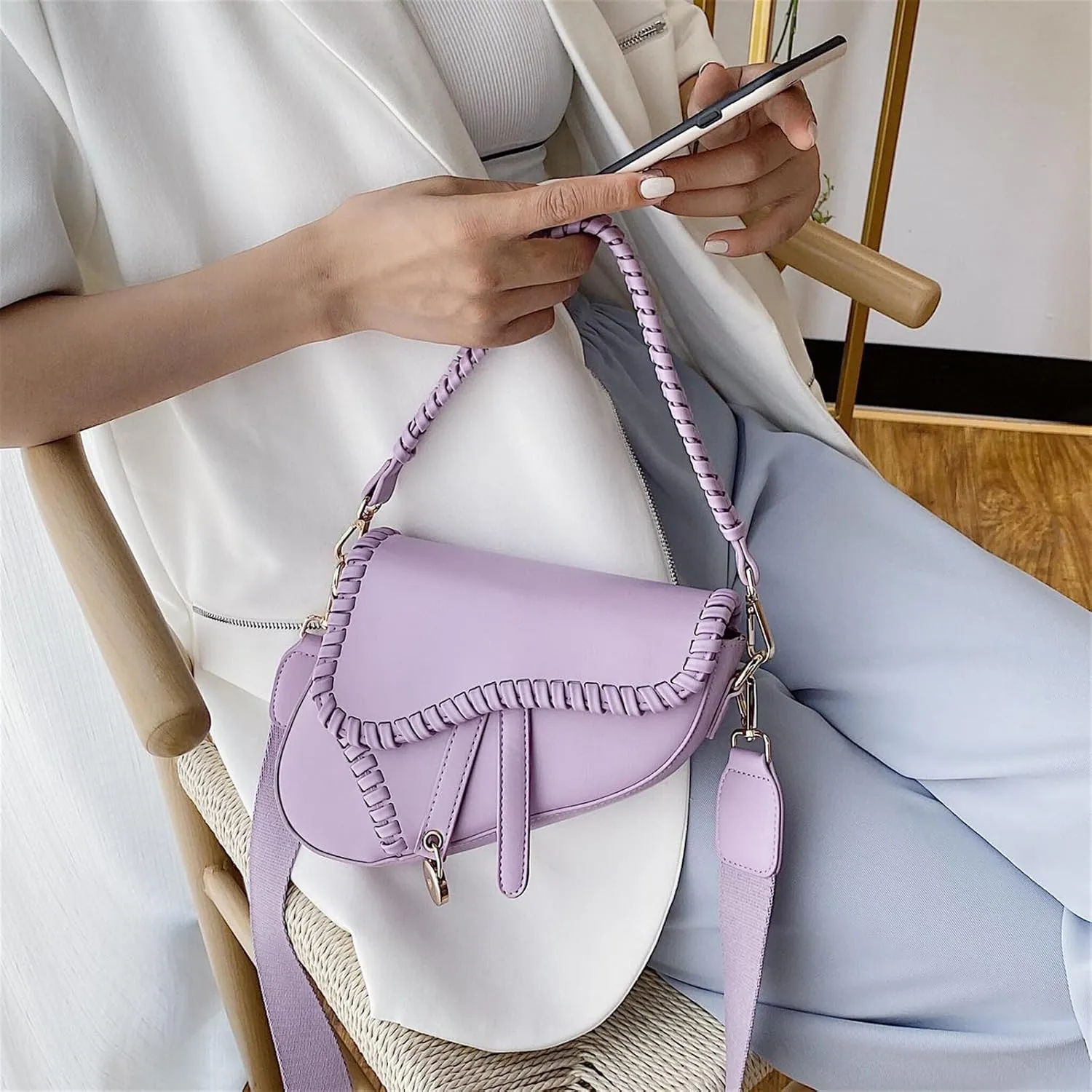 Women Small Saddle Shoulder Bag,Trendy Crossbody Bag Clutch Purse,PU Leather Satchel Bags Handbag
