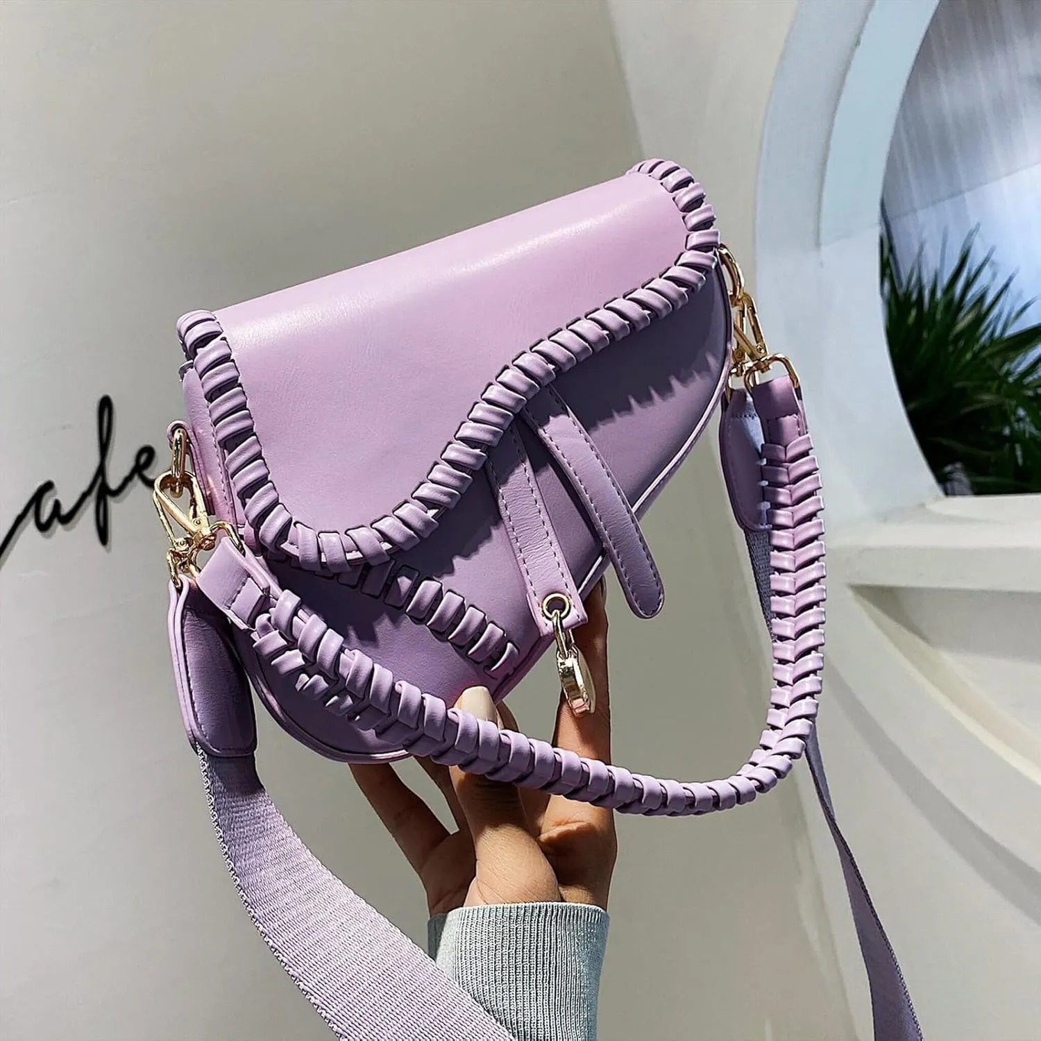 Women Small Saddle Shoulder Bag,Trendy Crossbody Bag Clutch Purse,PU Leather Satchel Bags Handbag