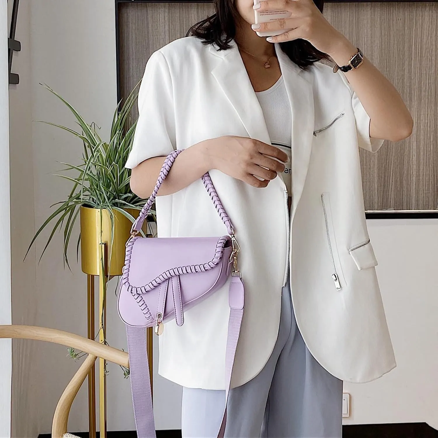 Women Small Saddle Shoulder Bag,Trendy Crossbody Bag Clutch Purse,PU Leather Satchel Bags Handbag