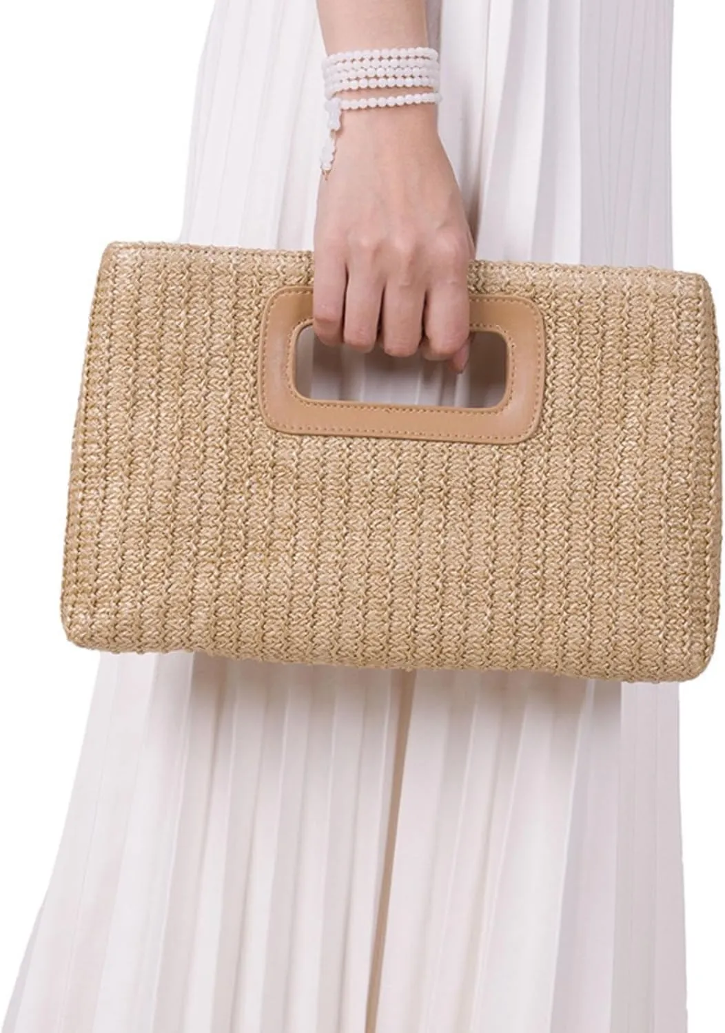 Women Top Handle Handbag Chain Crossbody Bag 2025 Summer Raffia Straw Clutch Beach Vacation Evening Square Purse
