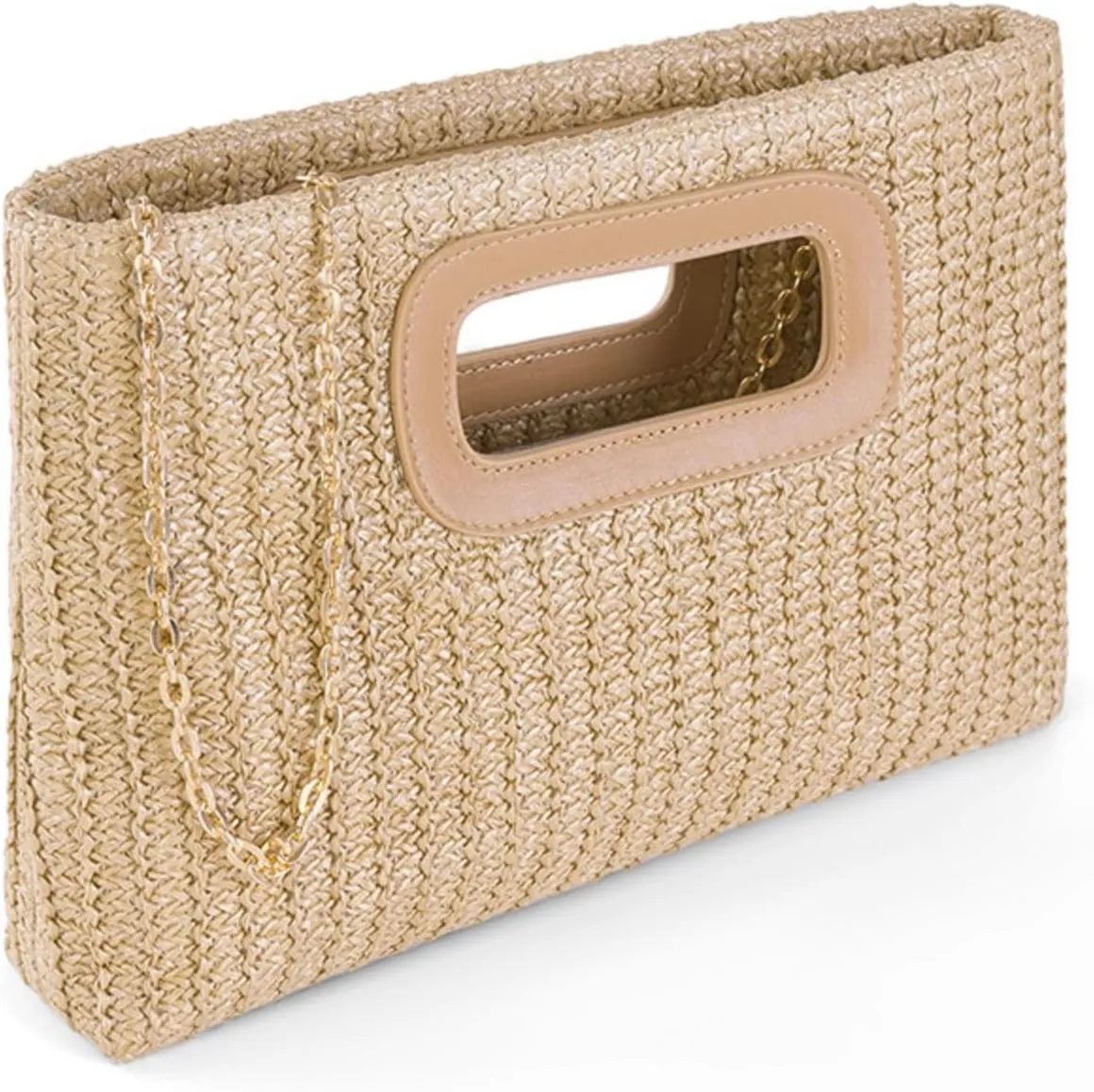 Women Top Handle Handbag Chain Crossbody Bag 2025 Summer Raffia Straw Clutch Beach Vacation Evening Square Purse